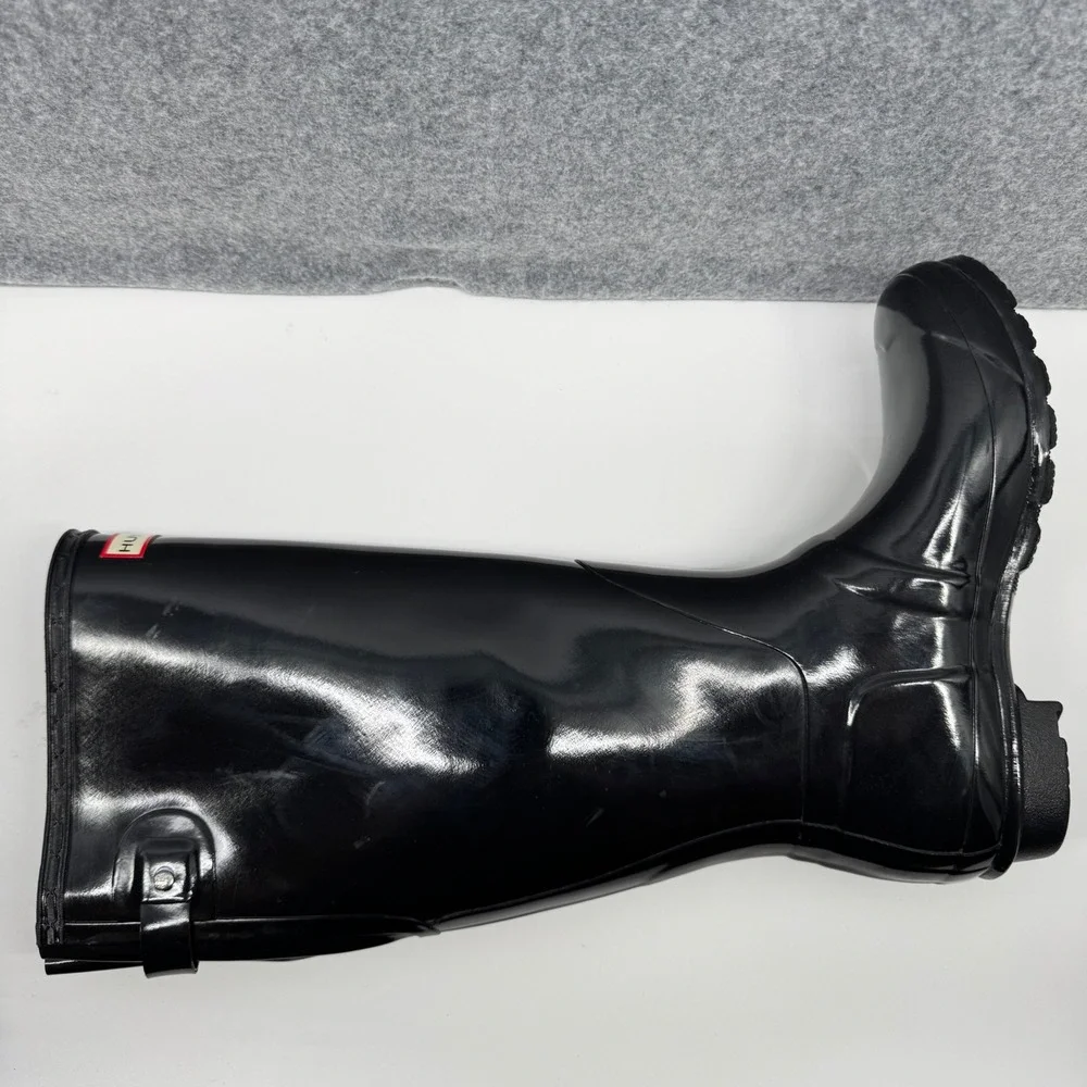 Hunter Original Back Adjust Gloss Rain Boots Womens Size 9 Black Tall WFT1001RGL